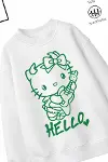 Trend Çocuk Kız Model Tam Kalıp Oversize Sevimli Hello Tasarım 2 İplik Pamuğa Pamuk Kumaş Sweatshirt-2
