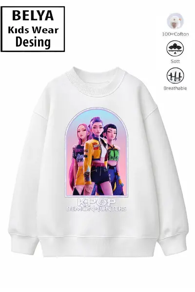 Trend Çocuk Kız Model Tam Kalıp Oversize Hun Tasarım 2 İplik Pamuğa Pamuk Kumaş Sweatshirt 59