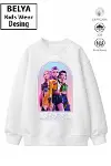 Trend Çocuk Kız Model Tam Kalıp Oversize Hun Tasarım 2 İplik Pamuğa Pamuk Kumaş Sweatshirt 59-1