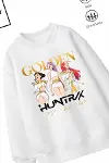 Trend Çocuk Kız Model Tam Kalıp Oversize Golden Hun Tasarım 2 İplik Pamuğa Pamuk Kumaş Sweatshirt 67-2