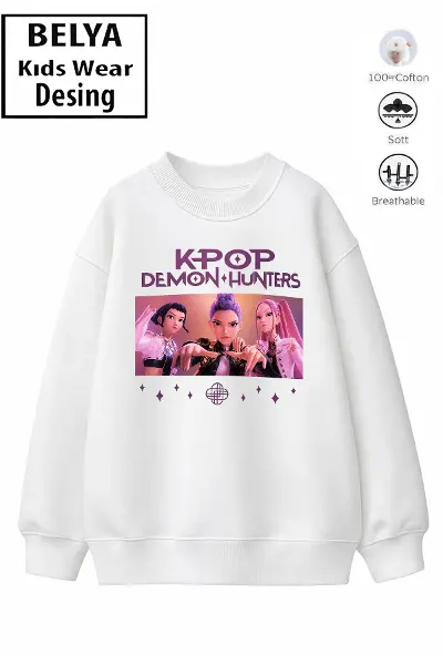 Trend Çocuk Kız Model Tam Kalıp Oversize Hun Tasarım 2 İplik Pamuğa Pamuk Kumaş Sweatshirt 65