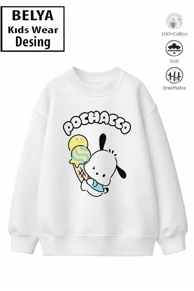 Trend Çocuk Kız Model Tam Kalıp Oversize Pochacco Tasarım 2 İplik Pamuğa Pamuk Kumaş Sweatshirt 66