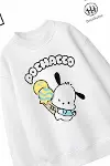 Trend Çocuk Kız Model Tam Kalıp Oversize Pochacco Tasarım 2 İplik Pamuğa Pamuk Kumaş Sweatshirt 66-2