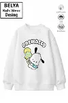 Trend Çocuk Kız Model Tam Kalıp Oversize Pochacco Tasarım 2 İplik Pamuğa Pamuk Kumaş Sweatshirt 66-1