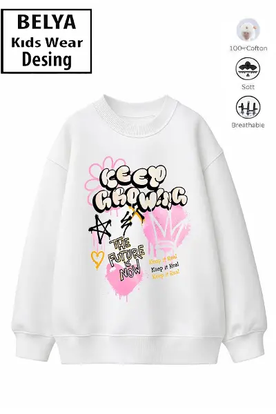 Trend Çocuk Kız Model Tam Kalıp Oversize Özgün Tasarım 2 İplik Pamuğa Pamuk Kumaş Sweatshirt 70