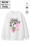 Trend Çocuk Kız Model Tam Kalıp Oversize Özgün Tasarım 2 İplik Pamuğa Pamuk Kumaş Sweatshirt 70-1