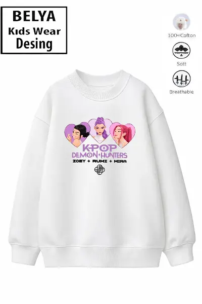 Trend Çocuk Kız Model Tam Kalıp Oversize Hun Kalp Tasarım 2 İplik Pamuğa Pamuk Kumaş Sweatshirt 60