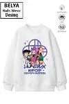 Trend Çocuk Kız Model Tam Kalıp Oversize Hun Tasarım 2 İplik Pamuğa Pamuk Kumaş Sweatshirt 64-1