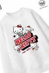 Trend Çocuk Kız Model Tam Kalıp Oversize Hello Kit Tasarım 2 İplik Pamuğa Pamuk Kumaş Sweatshirt 62-2