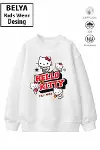 Trend Çocuk Kız Model Tam Kalıp Oversize Hello Kit Tasarım 2 İplik Pamuğa Pamuk Kumaş Sweatshirt 62-1