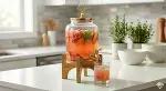Geyik Figürlü Gold Lüks Cam İçecek Sebili - 3.6 Litre Bambu Standlı Meyve Suyu Kovası-4