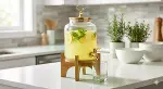 Geyik Figürlü Gold Lüks Cam İçecek Sebili - 3.6 Litre Bambu Standlı Meyve Suyu Kovası-1