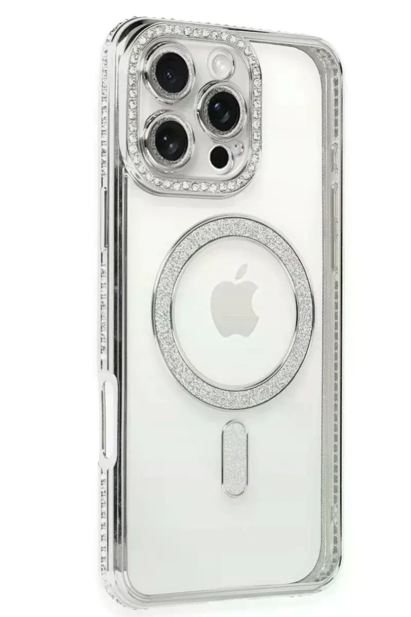 Apple iPhone 16 Pro Kılıf Joke Simli Magneticsafe Kılıf - Gümüş