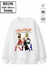 Trend Çocuk Kız Model Tam Kalıp Oversize Manifest Tasarım 2 İplik Pamuğa Pamuk Kumaş Sweatshirt 76-1
