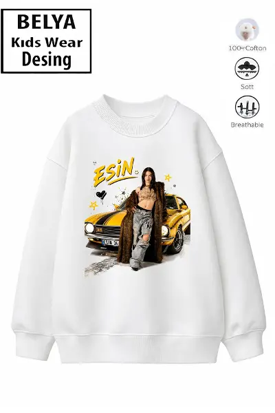 Trend Çocuk Kız Model Tam Kalıp Oversize Manifest Esin Tasarım 2 İplik Pamuğa Pamuk Kumaş Sweatshirt