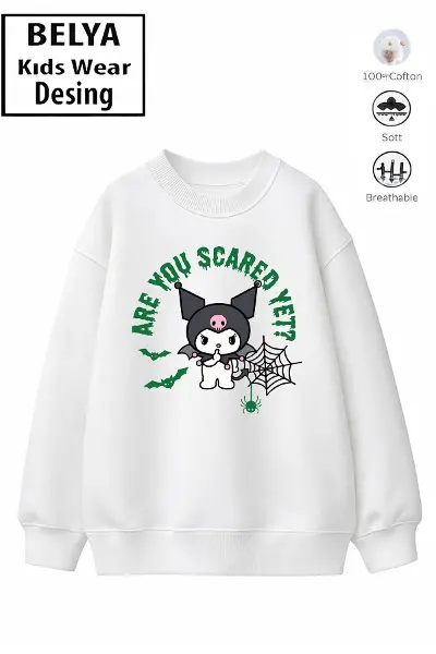 Trend Çocuk Kız Model Tam Kalıp Oversize Krm Tasarım 2 İplik Pamuğa Pamuk Kumaş Sweatshirt 90