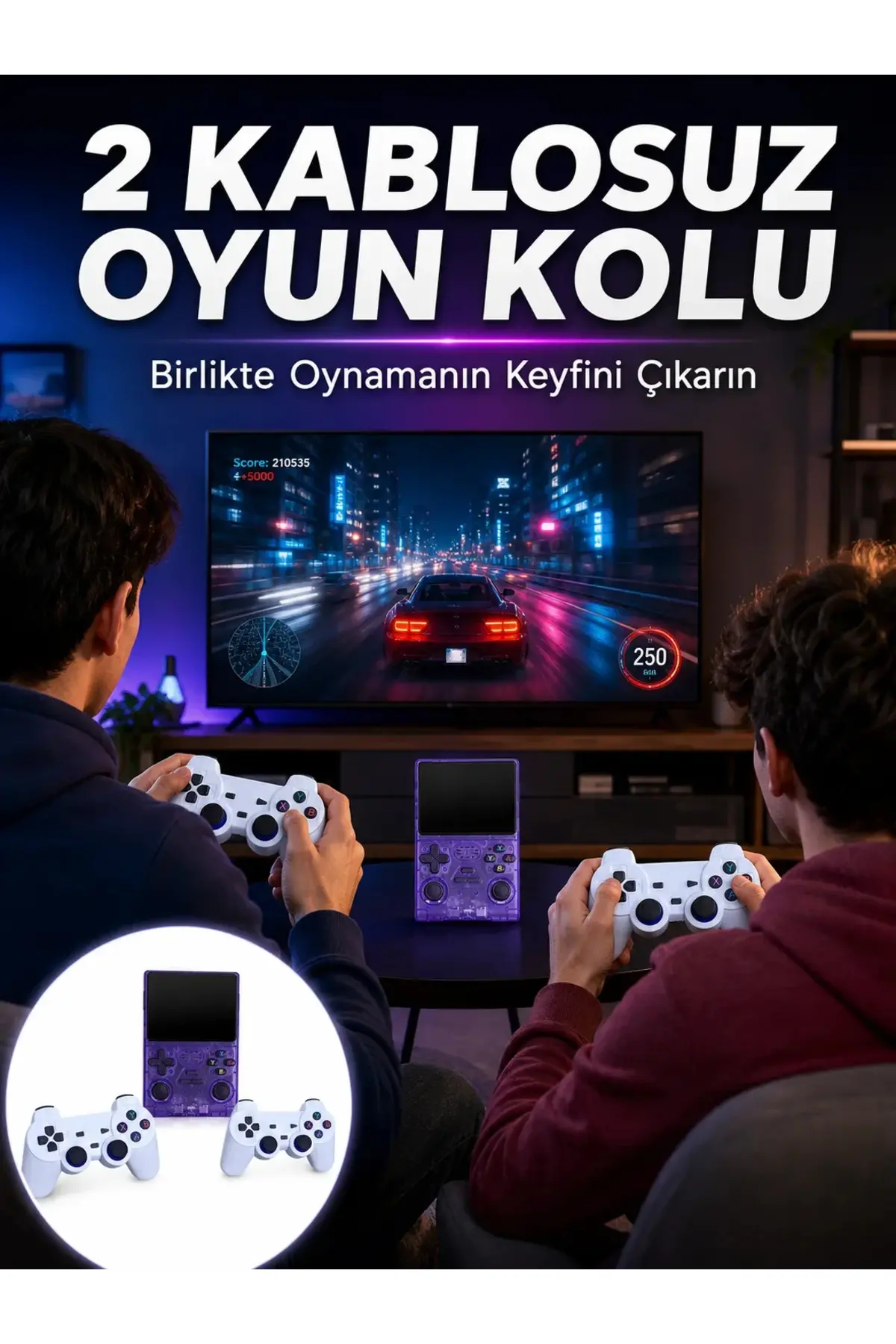 HD TV Bağlantılı Kablosuz Kollu Taşınabilir Oyun Konsolu
