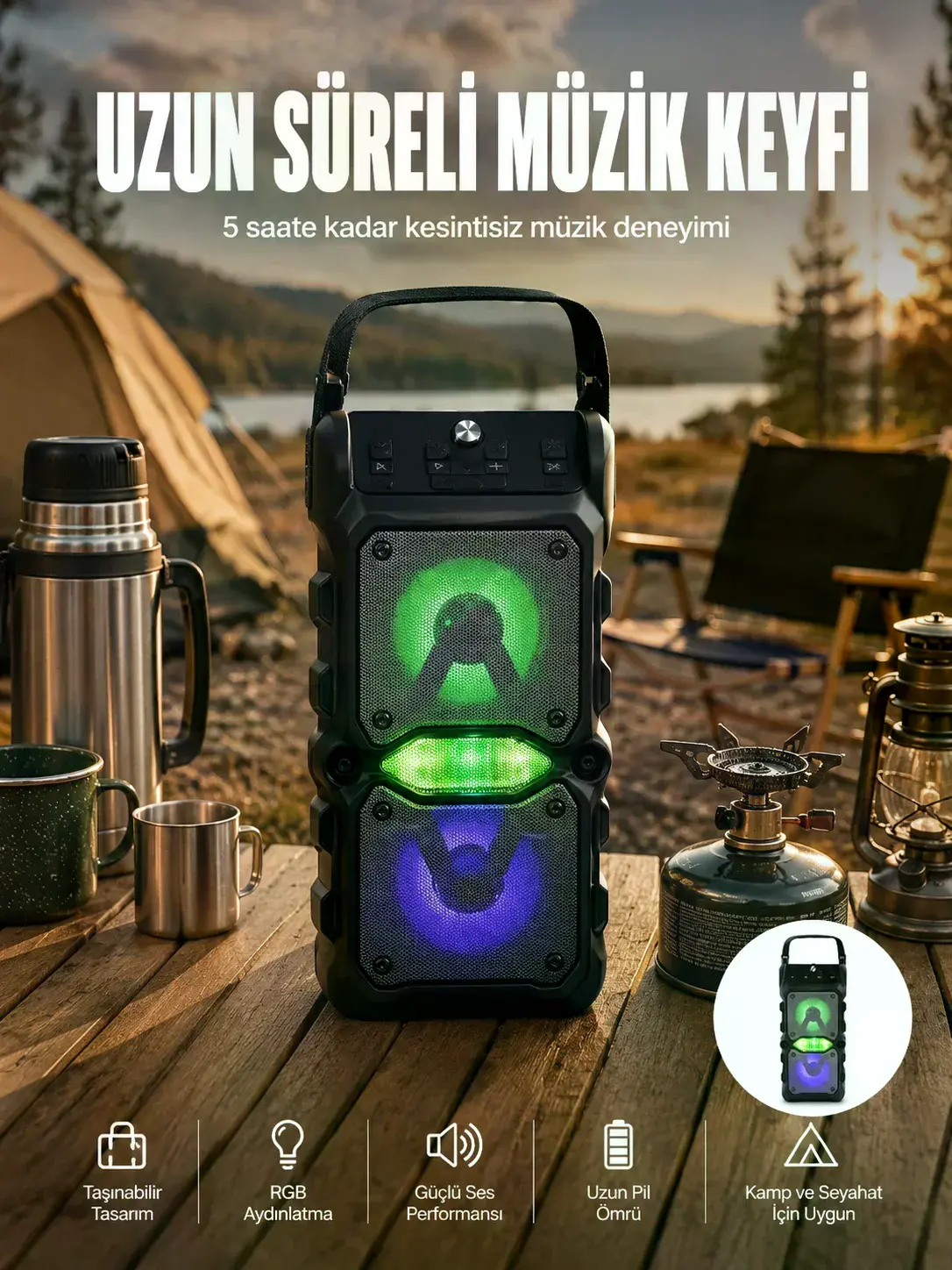 Taşınabilir Kablosuz Bluetooth Hoparlör Uzun Pil Ömrü Led Işıklı Yeni Nesil