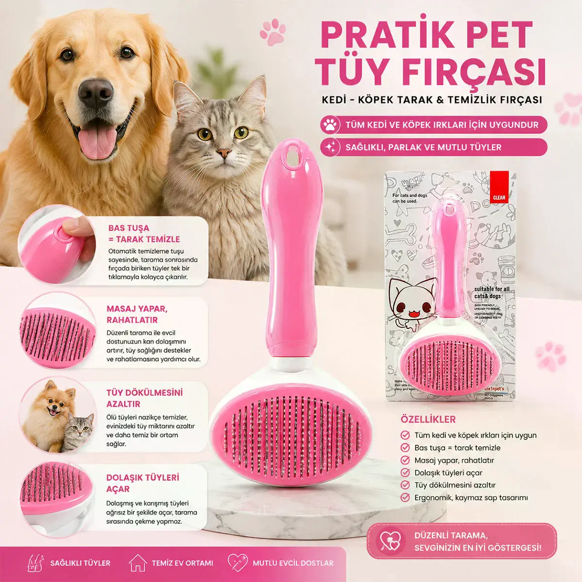 Pratik Kedi Köpek Tarak - Tezlik Fırçası Pet Shop