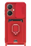 Vivo Y27 Kılıf Zuma Kartvizitli Yüzüklü Silikon - Kırmızı-1
