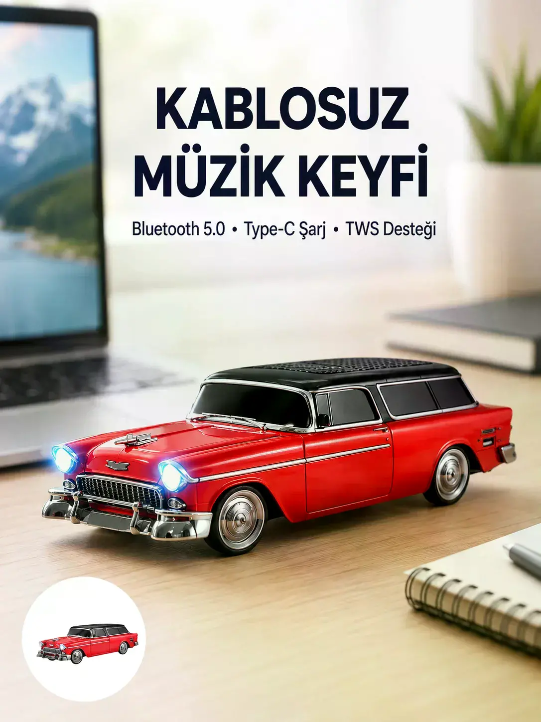 Vintage Tasarımlı LED Işıklı Bluetooth Hoparlör 10W