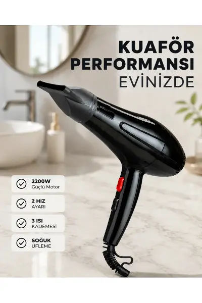2200W Saç Kurutma Makinesi Soğuk ve Sıcak Üfleme Fonksiyonlu