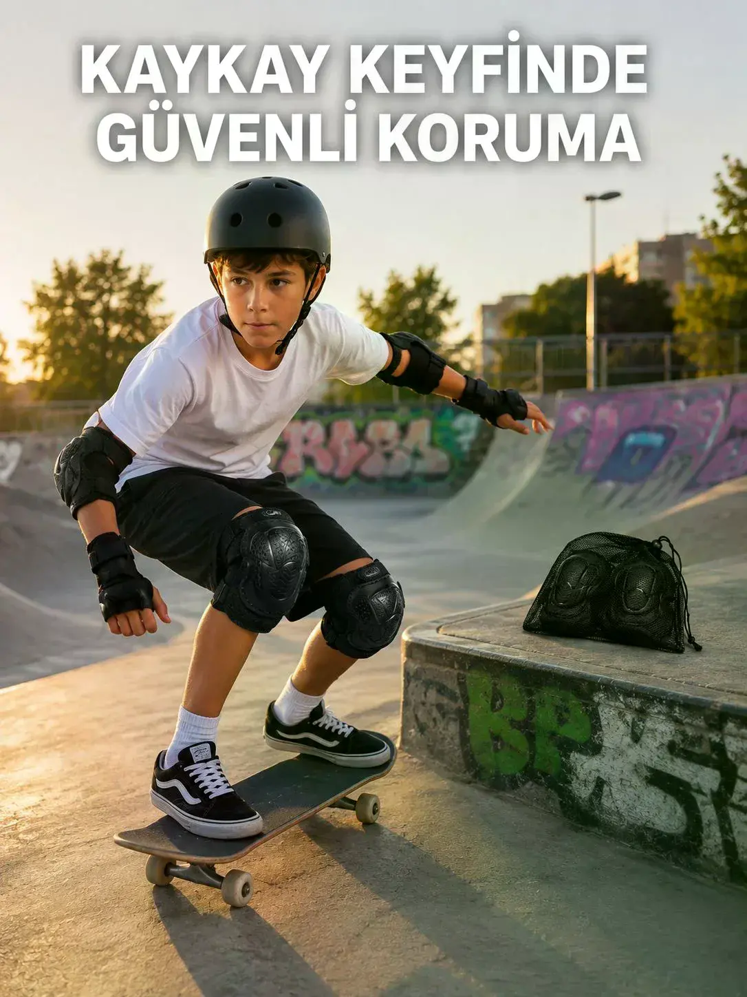 Çocuk Koruyucu Dizlik Dirseklik ve El Bilek Koruyucu Seti 2 Adet Siyah