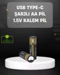 USB Type-C Girişli Şarjlı AA Lityum Pil | 1.5V Sabit Çıkış | 3200mWh (2'li Paket)-1