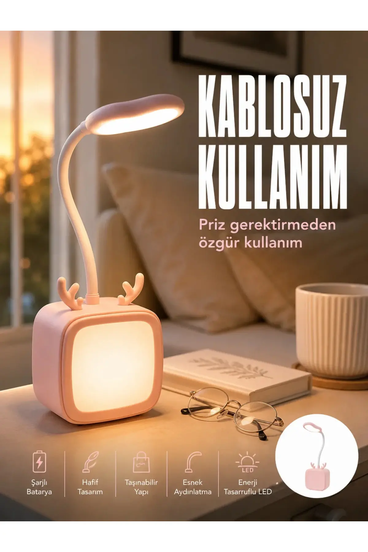 Ayarlanabilir LED Masa Lambası Şarjlı Modern Aydınlatma