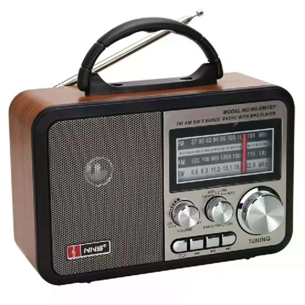 Orta Boy Retro, Nostaljik, Ahşap Tasarım Bluetooth Hoparlörlü, Şarjlı, Taşınabilir FM/AM Destekli Ra