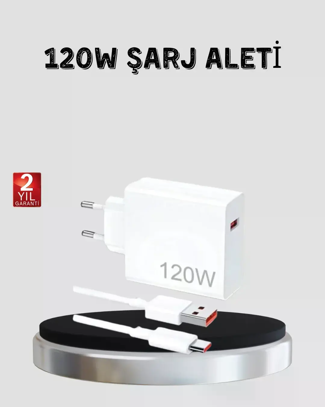 120W Hızlı Şarj Başlığı Ultra Güçlü Type-C Adaptör Kablo Dahil