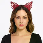 Dantelli Kırmızı Kedi Tacı - Vintage Tarz Dantel Kedi Kulak-1