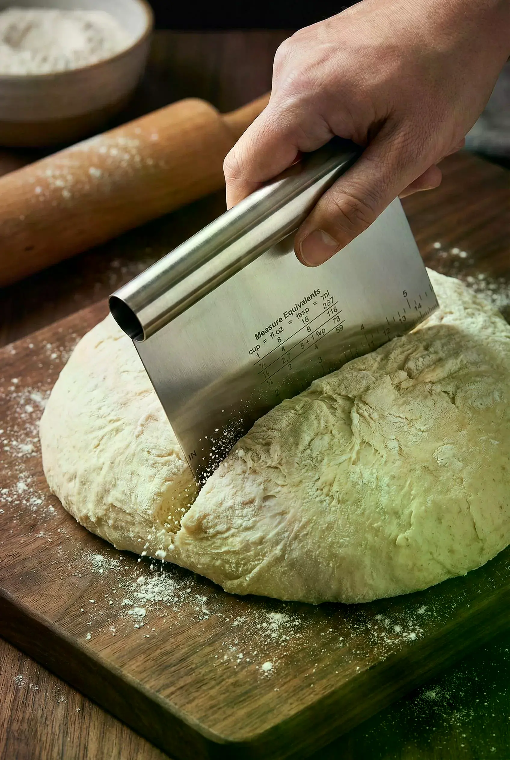 Paslanmaz Çelik Ölçü Rehberli Hamur Kesici & Hamur Şekillendirici Spatula (11x14 cm)