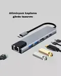 Type-C Çoklu Dönüştürücü – Alünyum Gövde, Hızlı Veri Aktarımı ve Şarj Desteği-2