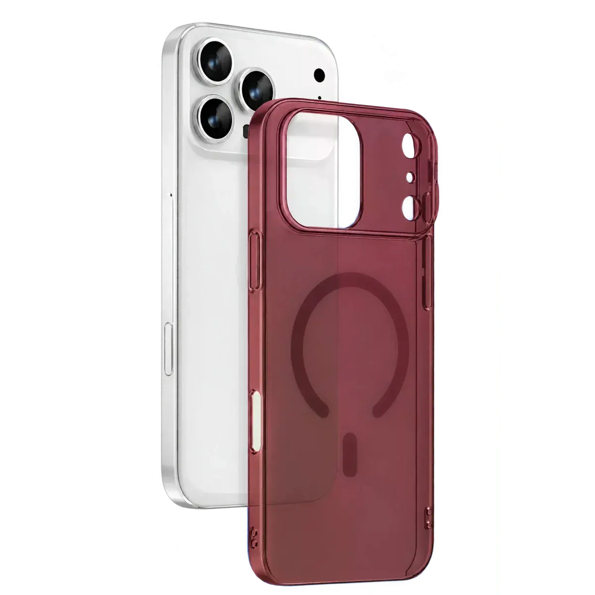 Apple İphone 18 Pro Combo Sert Şeffaf Magsafe Kapak - Bordo