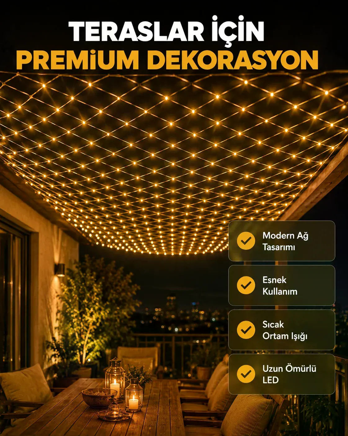 Dekoratif LED File Işık Ağ Tasarımlı Balkon Bahçe ve Oda Aydınlatması