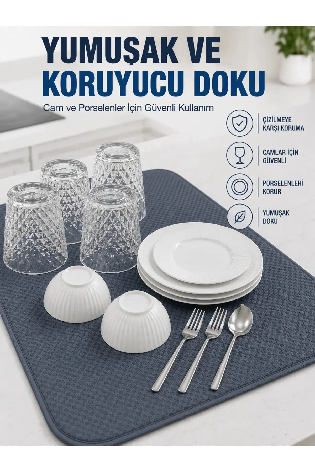 Su Emici Bulaşık Kurutma Matı Kaydırmaz ve Yumuşak Dokulu Kurutmalık