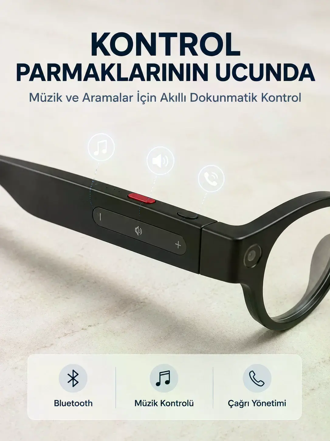 Siyah Kameralı Akıllı Gözlük AI Görüntü Tanıma Bluetooth Müzik Telefon Görüşme Dokunmatik Kontrollü