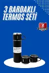 Termos Seti 3'lü Bardak Seti Isı Dayanıklı Siyah Paslanmaz Çelik Vakumlu-2
