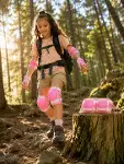 Çocuk Koruyucu Pembe Çocuk Koruyucu Spor Seti Dizlik Dirseklik El Bilek Koruyucu-3