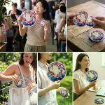 Koi Balığı ve Kiraz Çiçeği Desenli Katlanabilir Cep Yelpazesi - Japon Stili Kılıflı El Yelpazesi-3