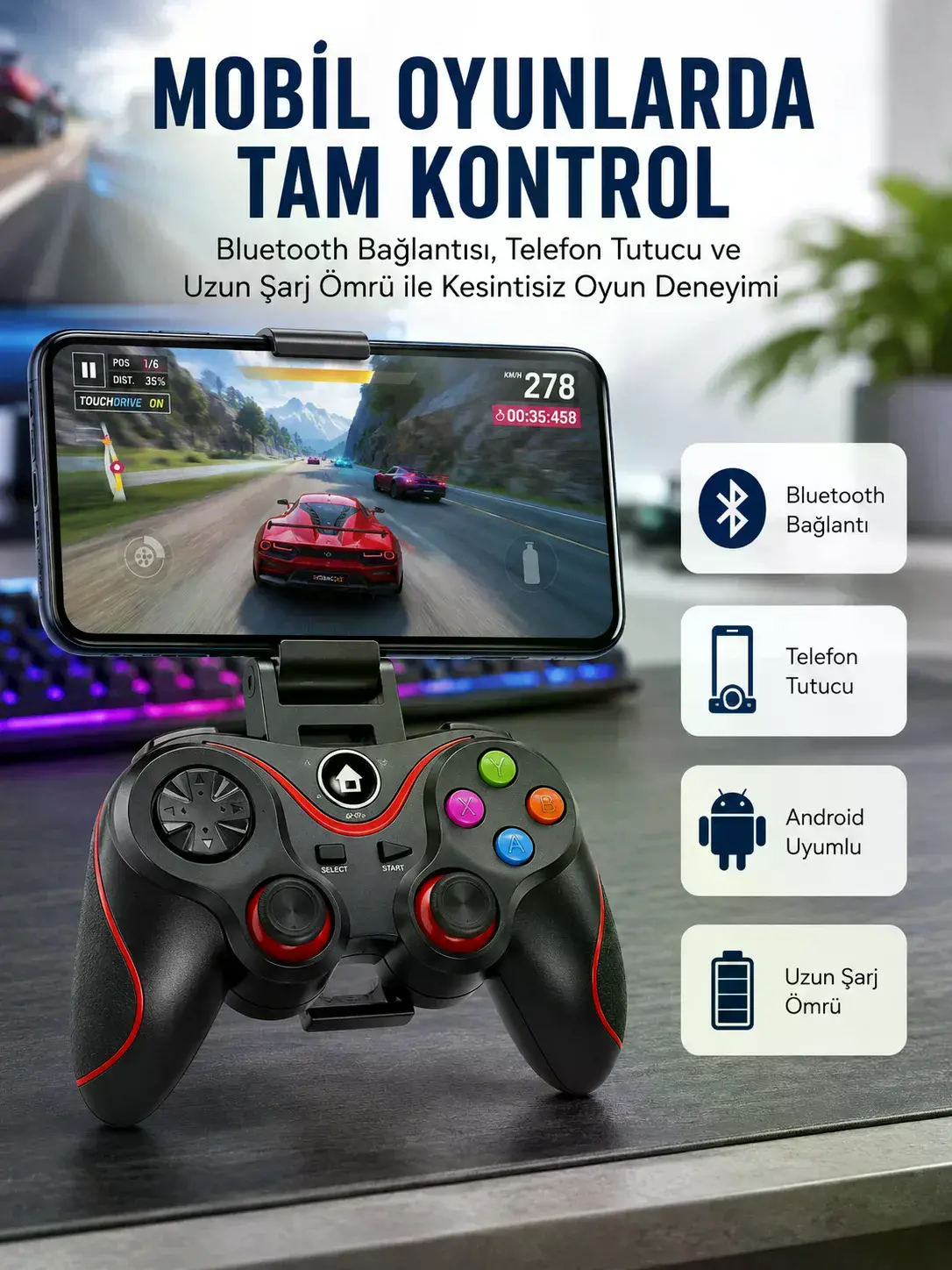 Kablosuz Oyun Kolu Bluetooth Joystick Gamepad Android Uyumlu
