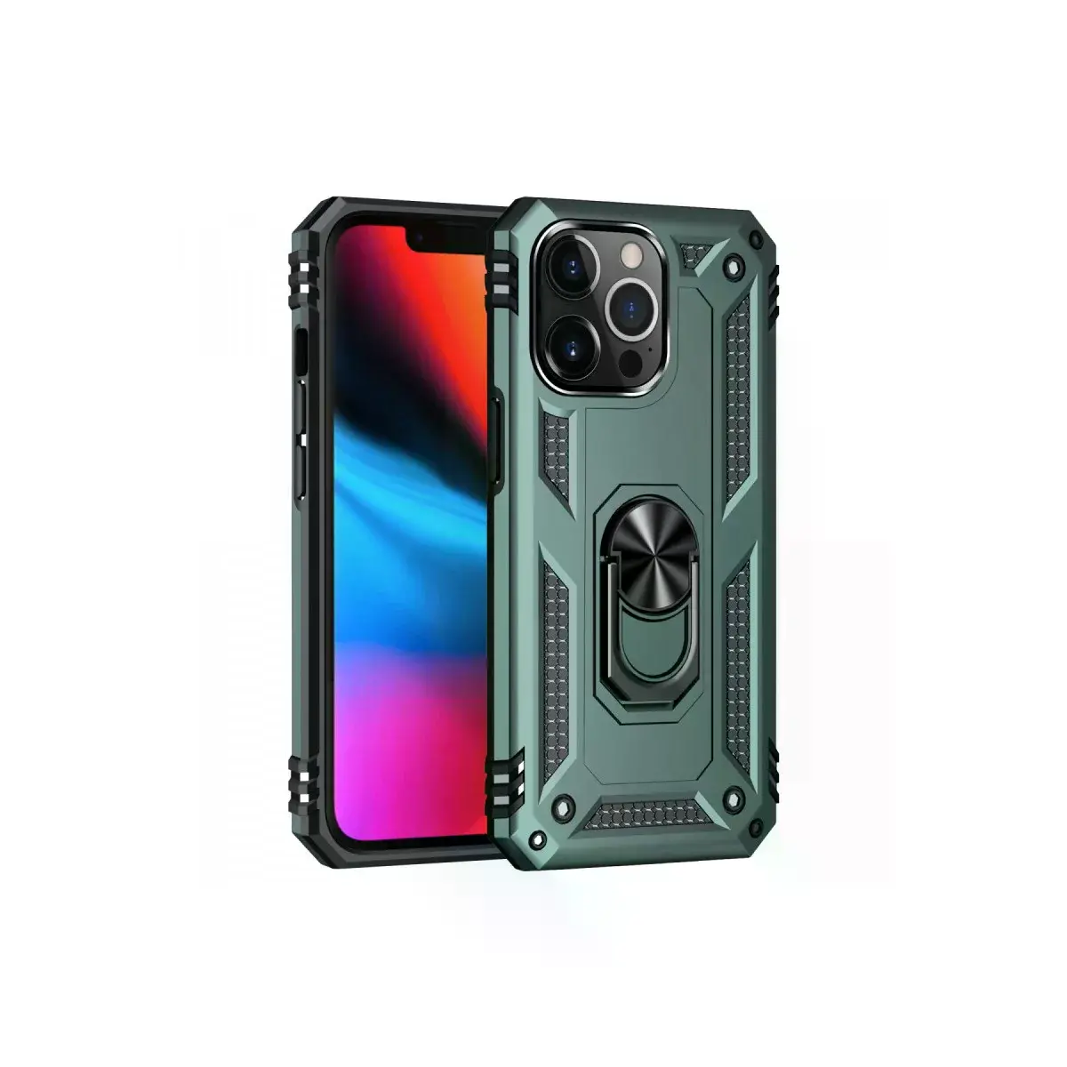 Apple İphone 13 Pro Max Kılıf Sofya Yüzüklü Silikon Kapak - Yeşil