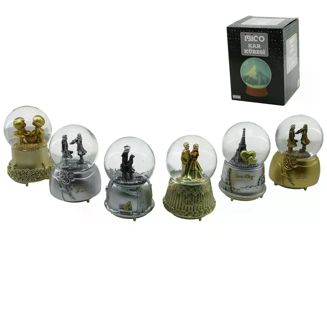 Büyük Boy - 10CM Pilli - Işıklı Müzikli Kar Küresi Cam Eskitme İnsan Figürlü - Desen x Renkli Herhan