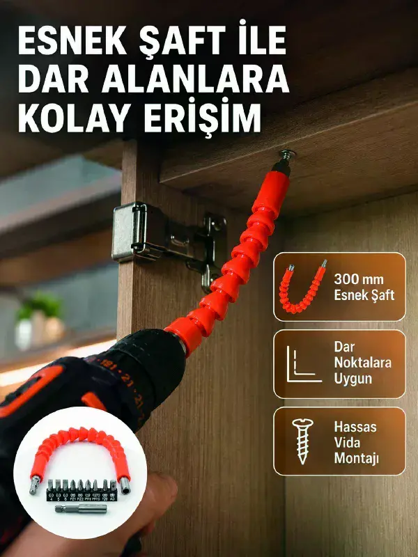 12 Parça Esnek Bits Uç Seti 300 mm Esnek Şaftlı Tornavida Uç Seti