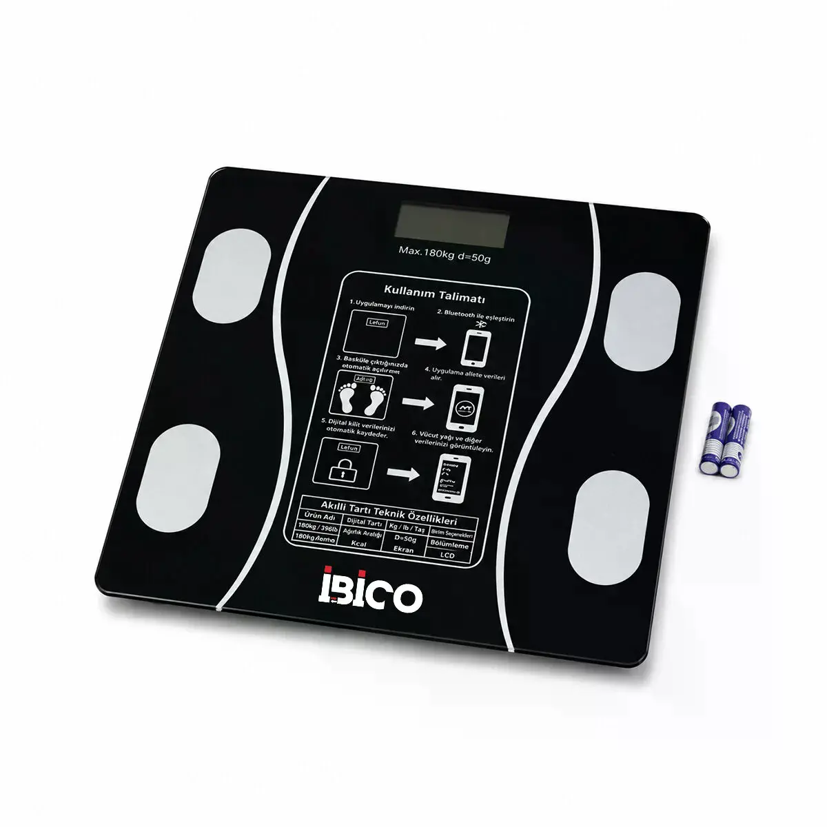 Bluetooth - Vücut izli Dijital Baskül Terazi Tartı 180KG/50G Yağ - Su - Kas Oran - Bmı İ11-023