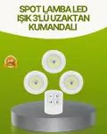 Uzaktan Kumandalı 3 Lü Kablosuz Led Spot Lamba Seti Yapışkanlı Pratik Kullanım-1