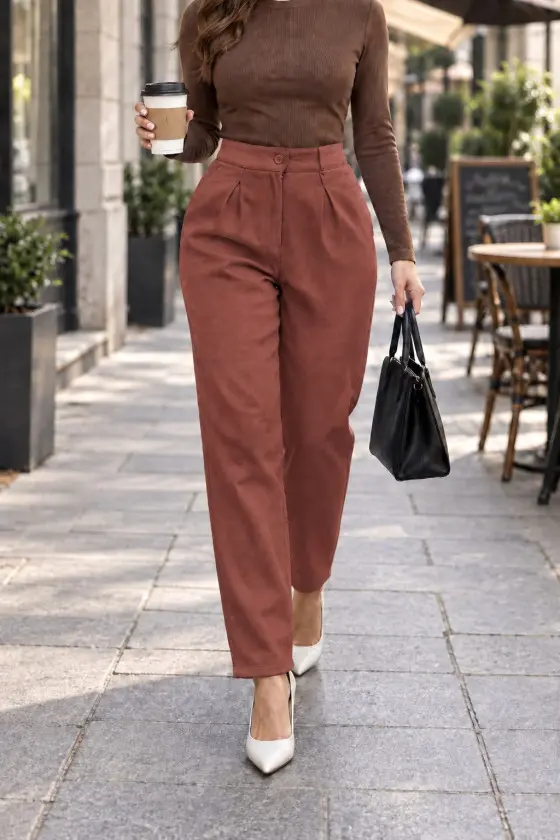 Yüksel Bel Pileli Paçalı Şık Pantolon-1 Yüksel Bel Pileli Paçalı Şık Pantolon-1