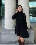 Kadın Uzun Kollu Balıkçı Yaka Salaş Kusa Akrilik Elbise-5