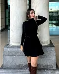 Kadın Uzun Kollu Balıkçı Yaka Salaş Kusa Akrilik Elbise-6